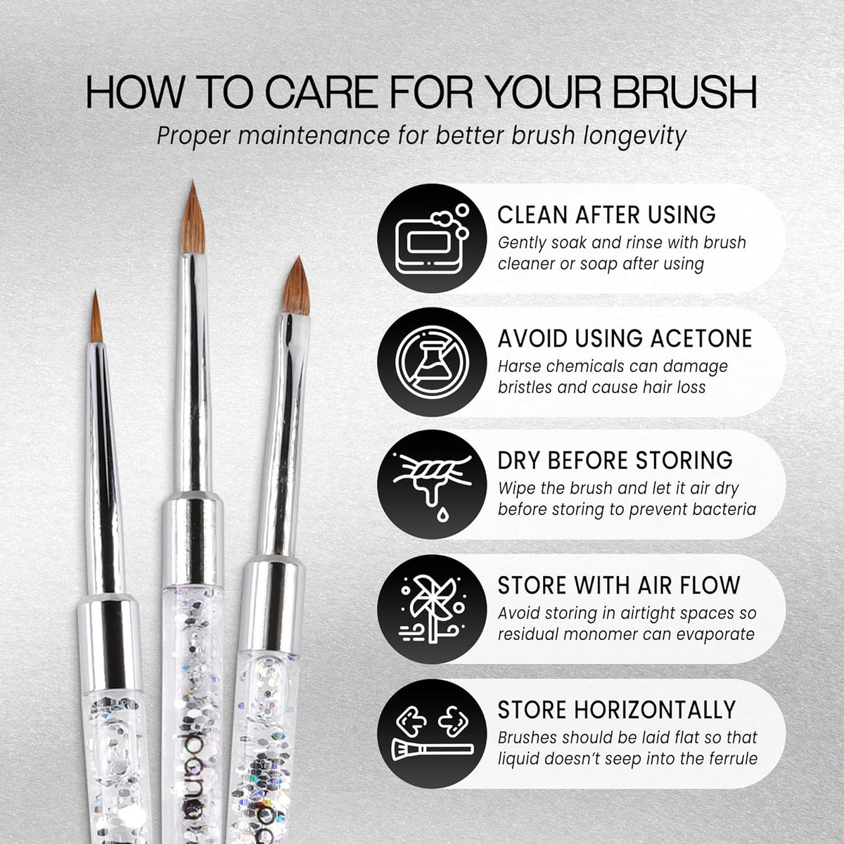 PANA 3D Kolinsky Nail Art Brush - Silver Glitter Handle, Size 5 - Acrylic Nail Art Sculpture Brush