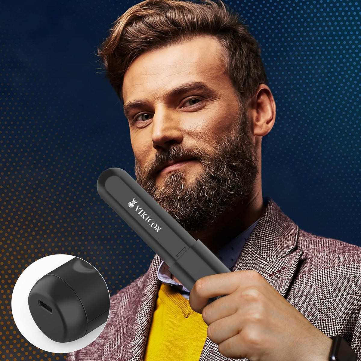 VIKICON Beard Straightener for Men: Cordless Heated Beard Brush for Men, Electric Hot Comb