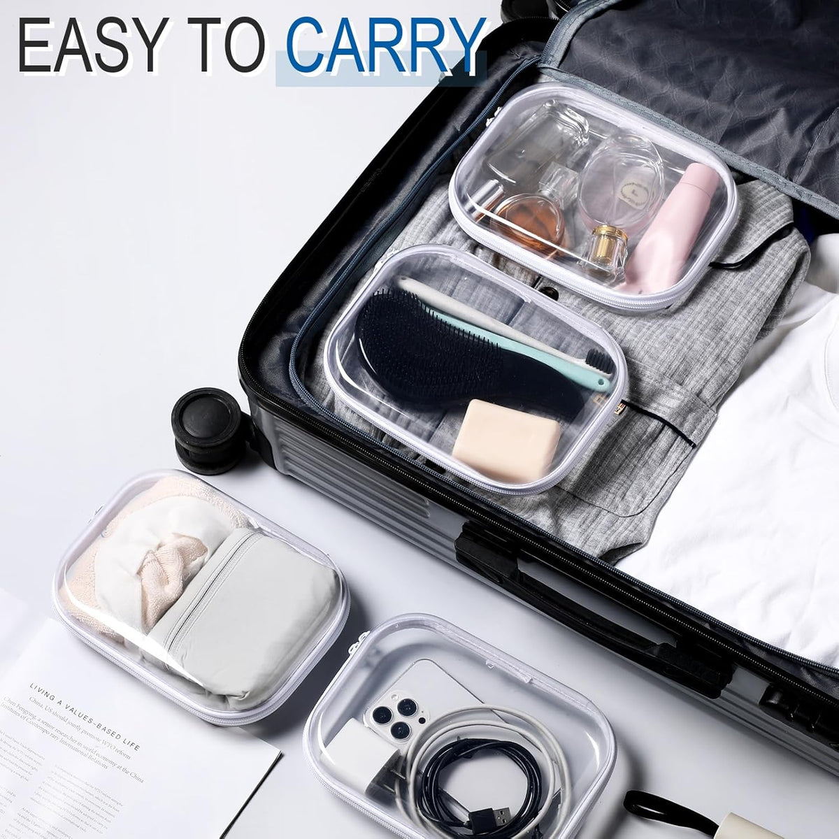 Sanwuta 6 Pcs Clear Hard Zipper Case Pencil Pouches Hard Plastic Zipper Pouches Makeup Bag
