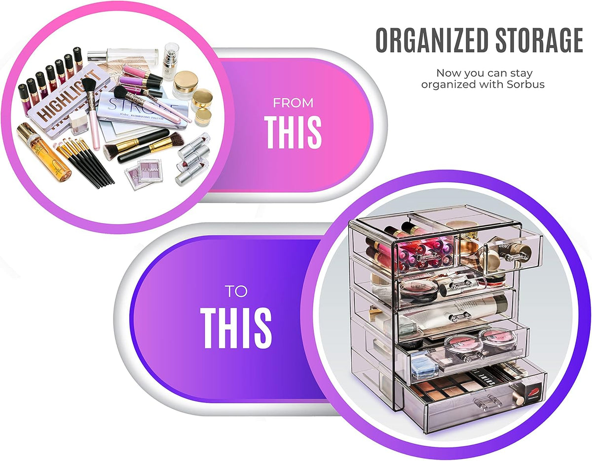 Sorbus Acrylic Makeup Organizer - Organization and Storage Case for Cosmetics Make Up & Jewelry