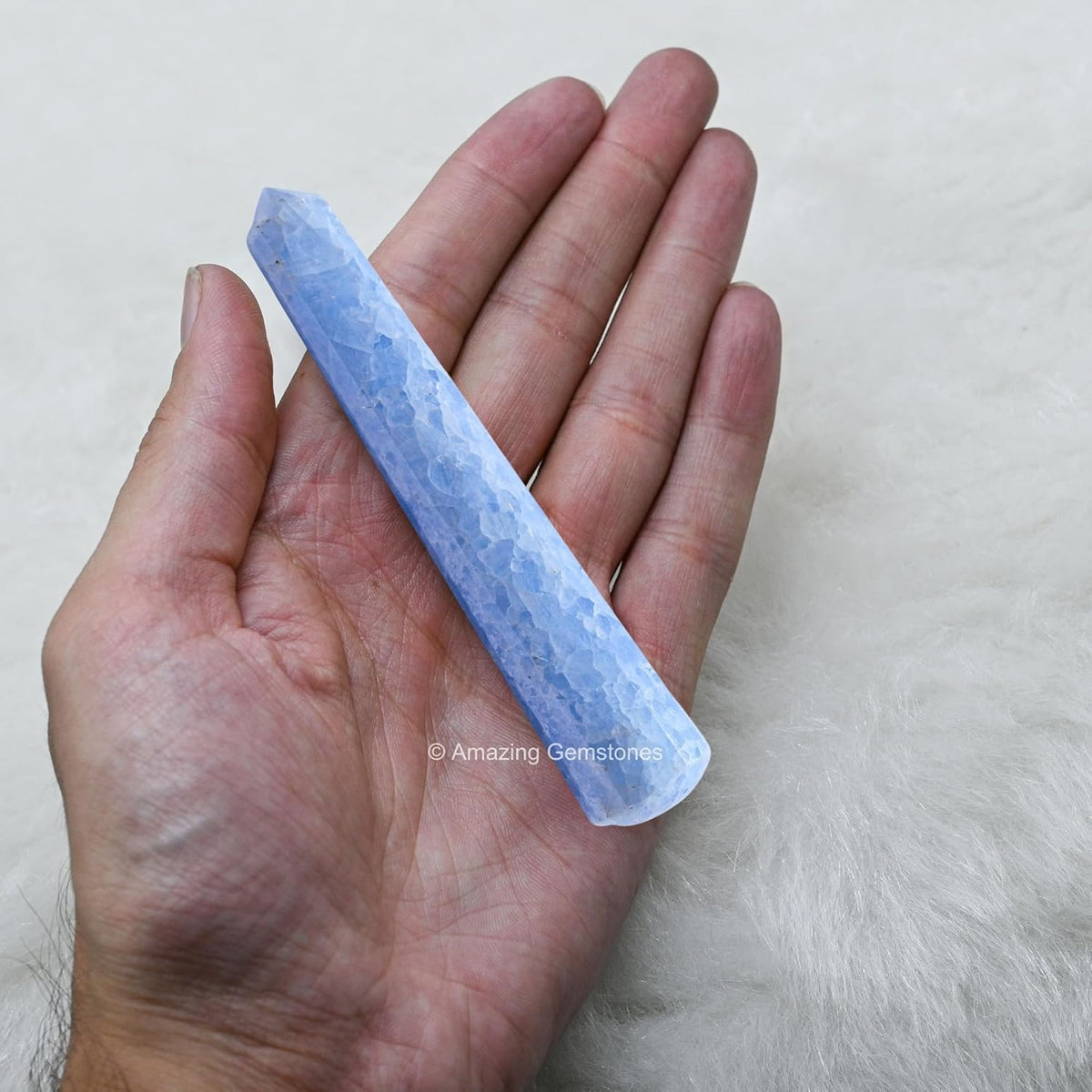 Amazing Gemstone Blue Calcite Crystal Wand Massage Stick - Pelvic Wand Gua Sha for Adults