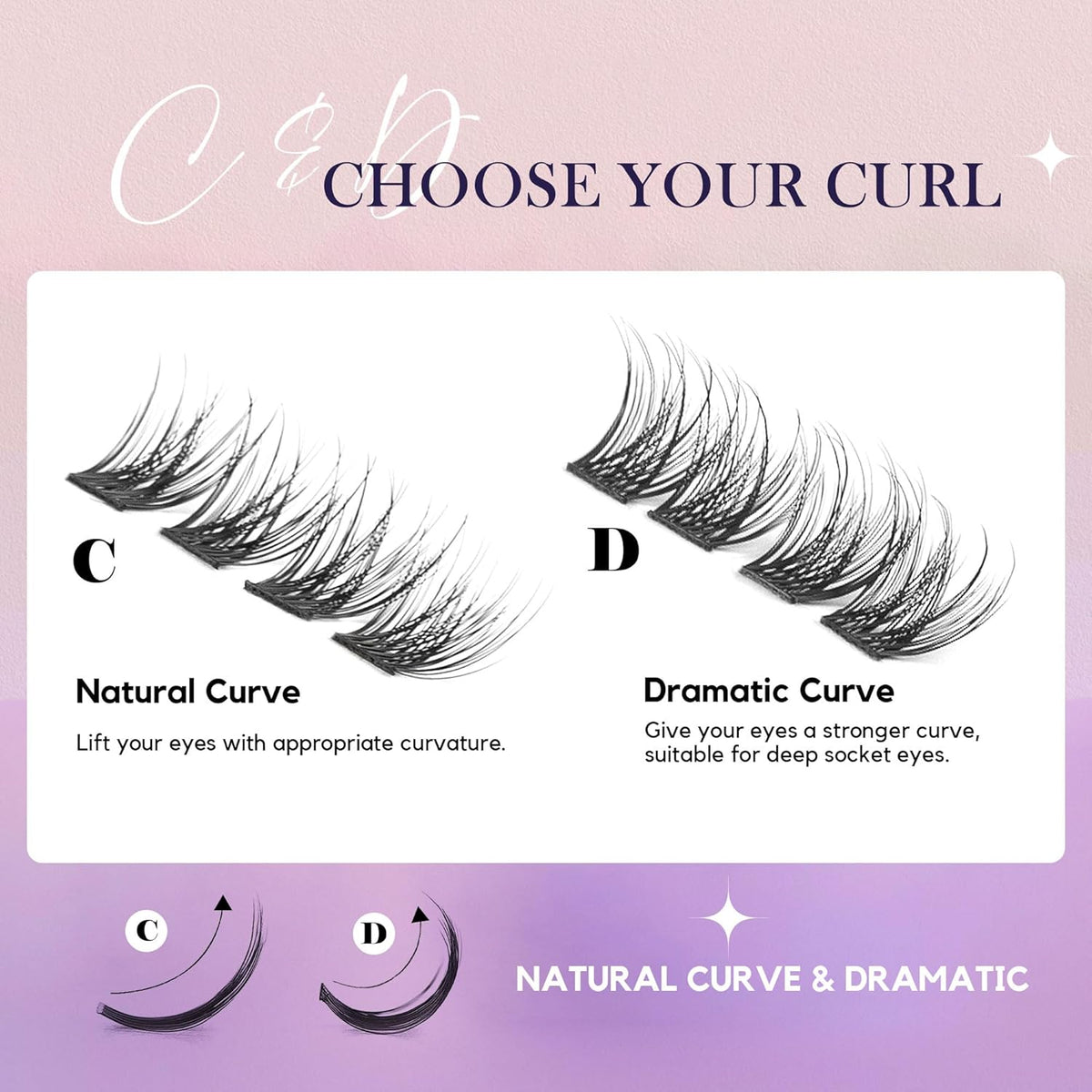 GAQQI Lash Clusters, GQ03 False Eyelashes DIY Lash Extensions D Curl 168PCS Cluster Lashes 14MM