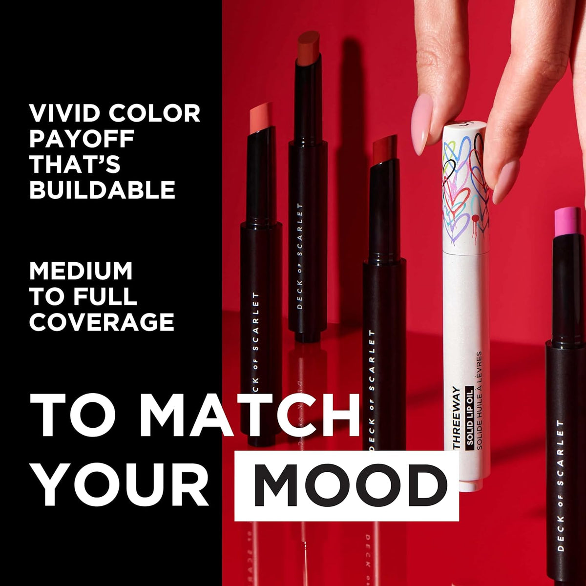 Deck of Scarlet Threeway Solid Lip Oil, Vegan Formula With Hyaluronic Acid and Hydrating Oil Blend