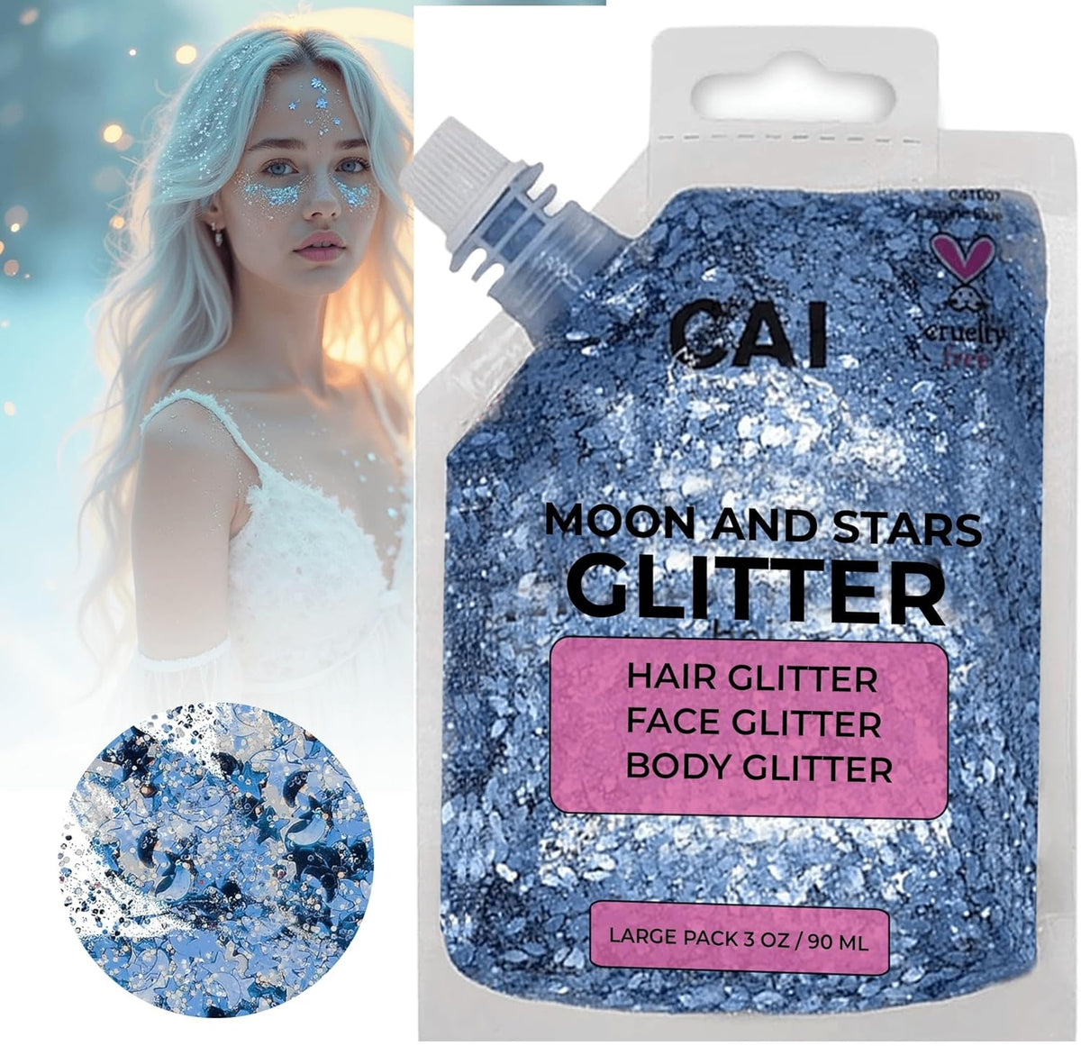 Face, Body & Hair Glitter Gel – Halloween Glitter for Kids and Women – 3 Oz Cosmetic-Grade Gel