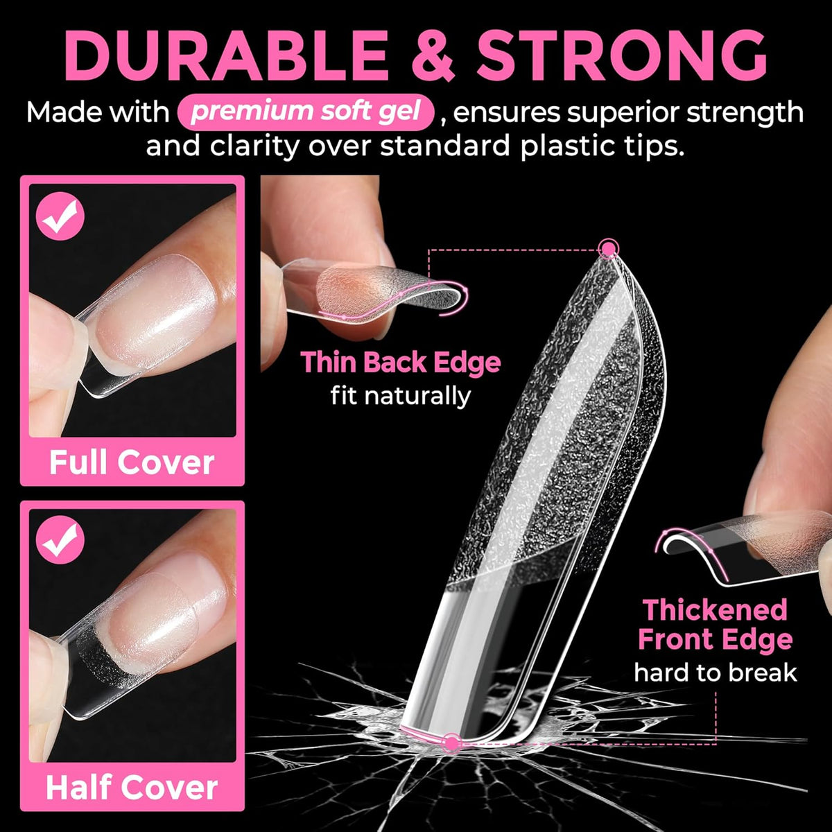 UNA GELLA Short Square Gel Nail Tips 216pcs Short Square Press on Nails Pre-shape Fake Nails for
