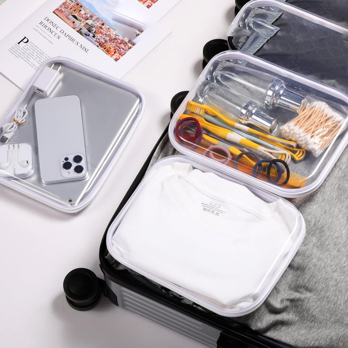 Hoolerry 3 Pcs Clear Hard Zipper Case Plastic Pouch Transparent Hard Case Clear Makeup Bag Portable