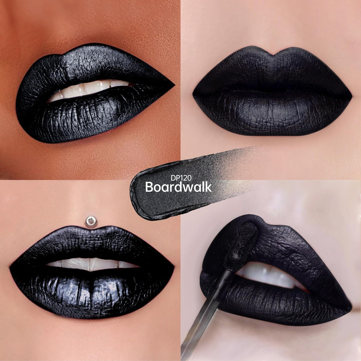 Black Lipsticks for Women Metallic Lipstick Long Lasting Non Stick Cup Lip Gloss, Shimmer