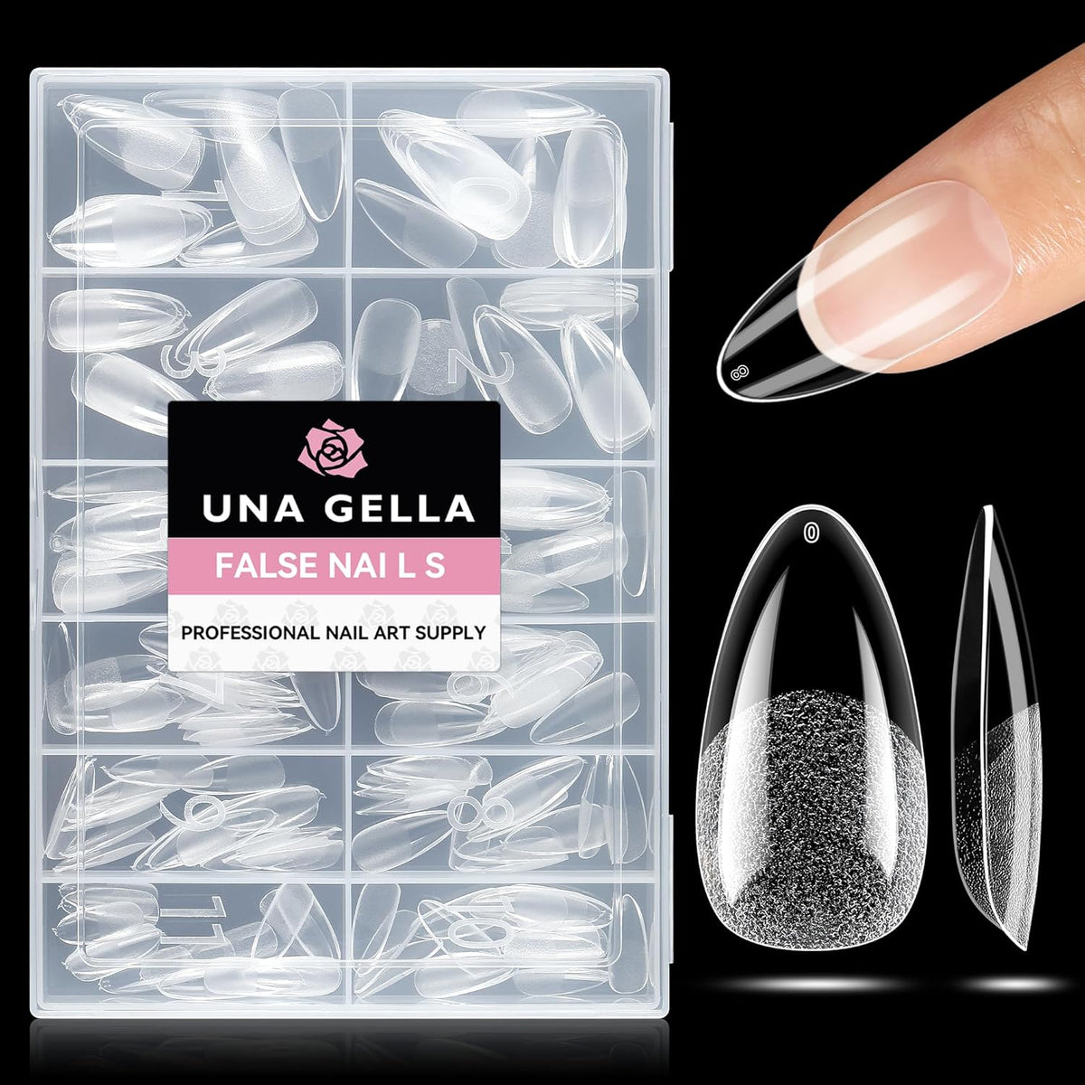 UNA GELLA Almond Nail Tips 216pcs Medium Almond Press on Nails Pre-shape Gel Fake Nails for Full