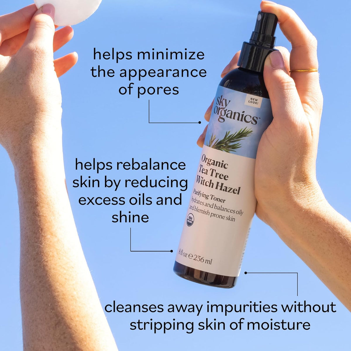 Sky Organics Organic Tea Tree & Witch Hazel for Face, Purifying Facial Toner to Hydrate, Soothe