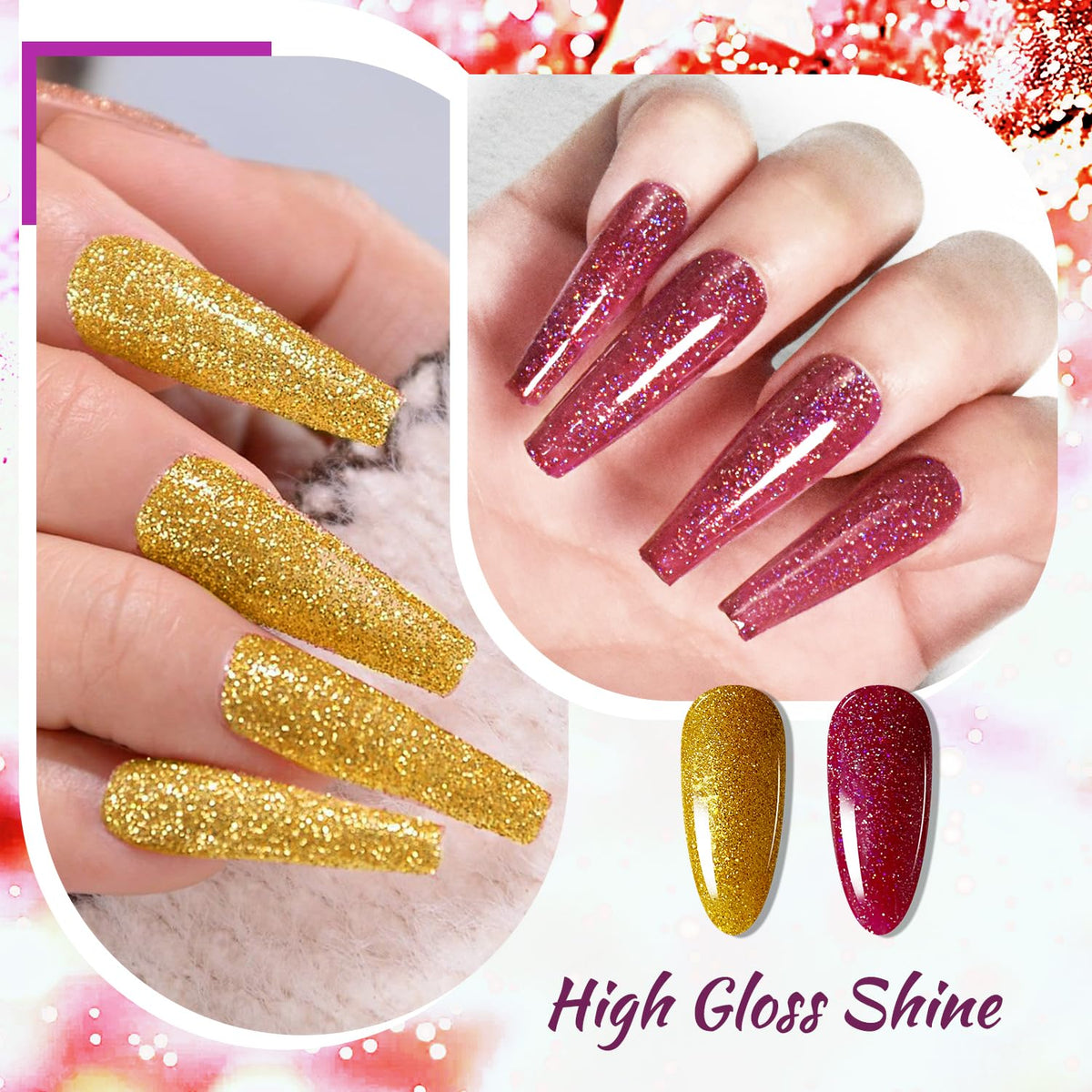JODSONE 23 Bottles of Glitter Colorful and Elegant Gel Polish kit with 3 Bottles of Matte and