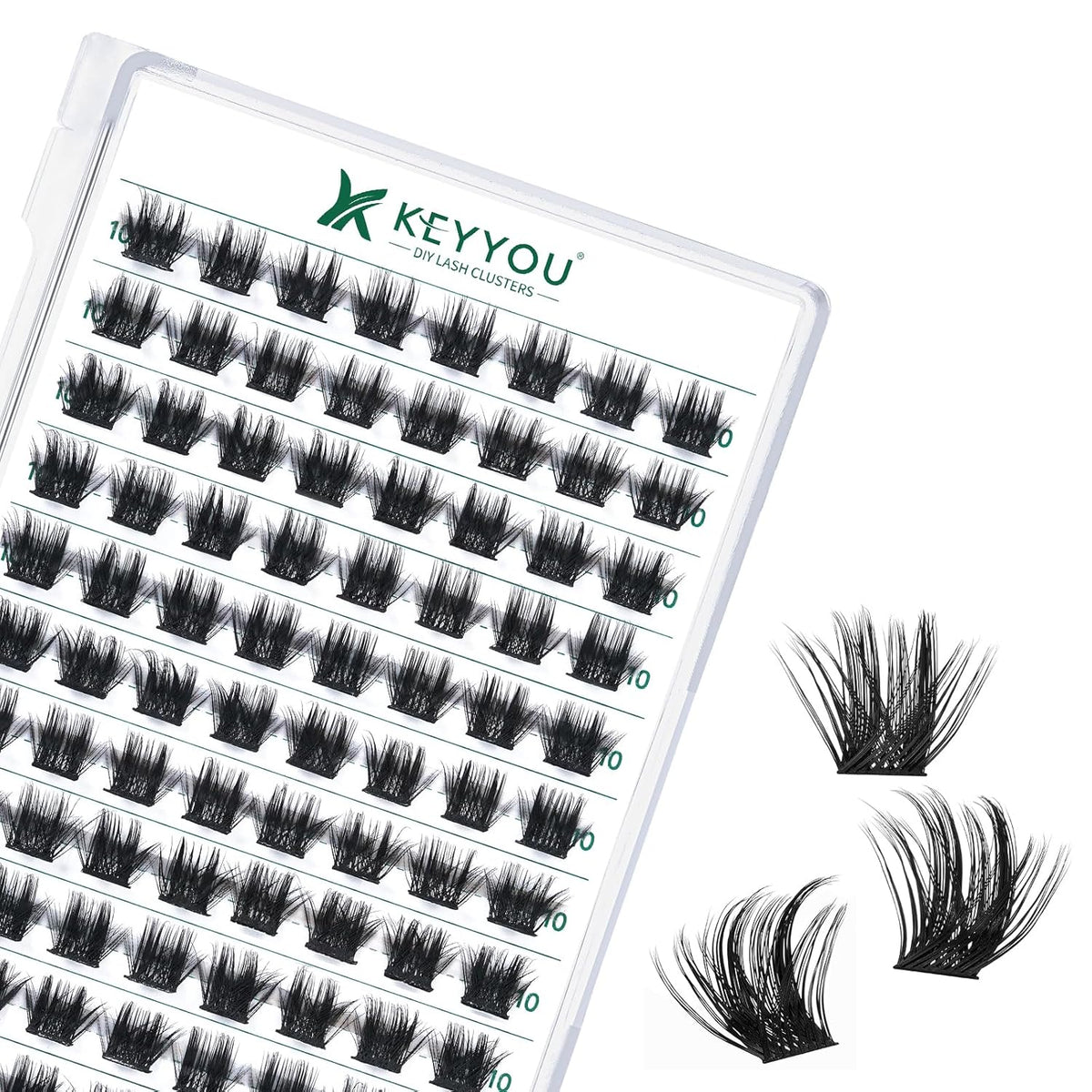 Lash Clusters 96pcs Individual Lashes Y22 D Curl 10mm Eyelash Clusters KEYYOU Volume Wispy Lash