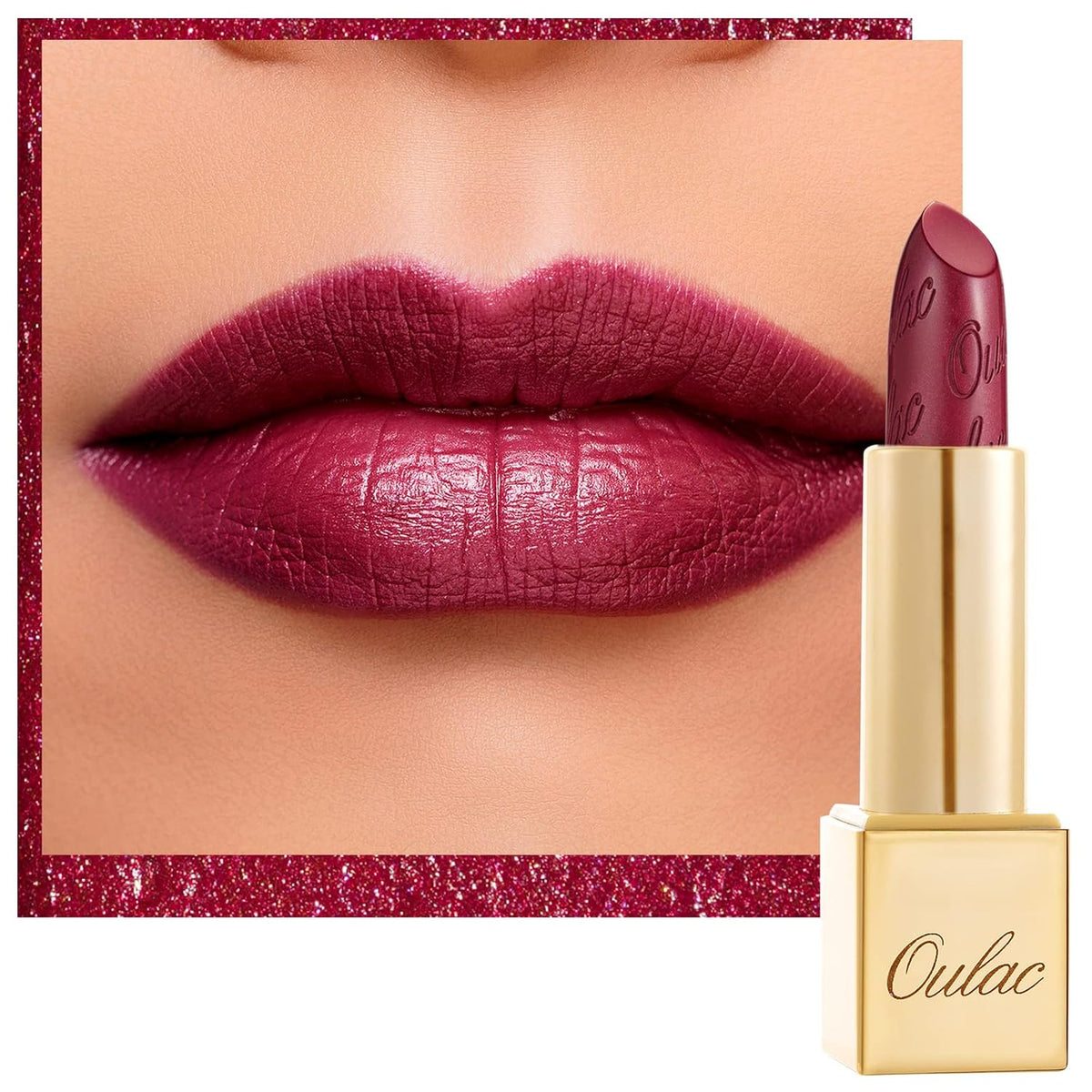 Oulac Wine Red Lipstick for Women with Metallic 3D Shine Lightweight Hydrating Formula, High Impact