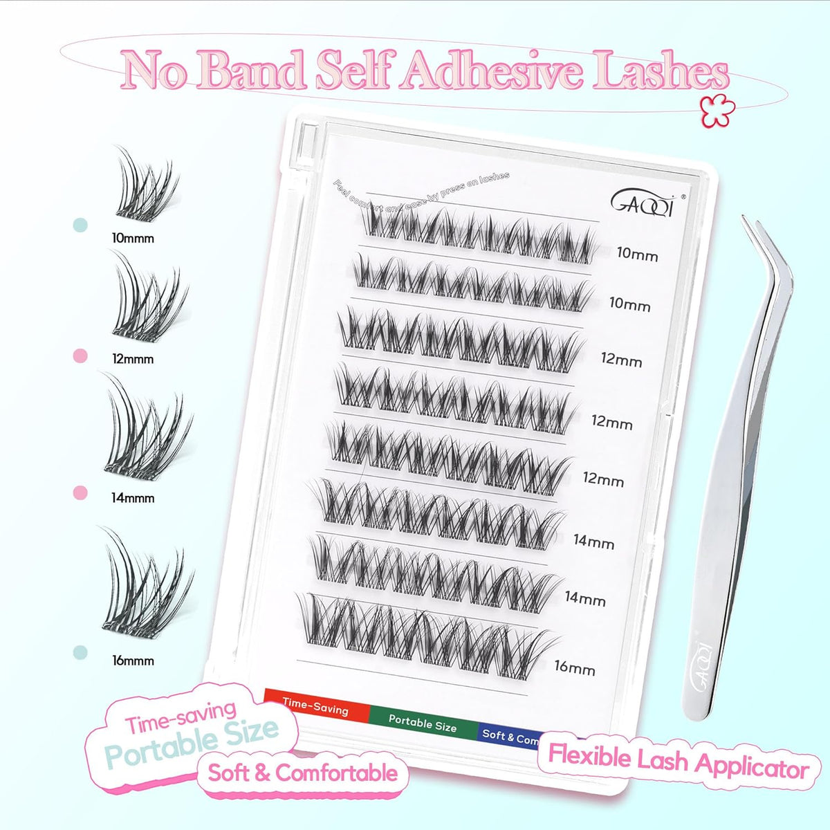 GAQQI Self Adhesive Eyelashes Clusters, No Glue Lash Clusters 10-16mm Wispy & Wet Cluster Lashes