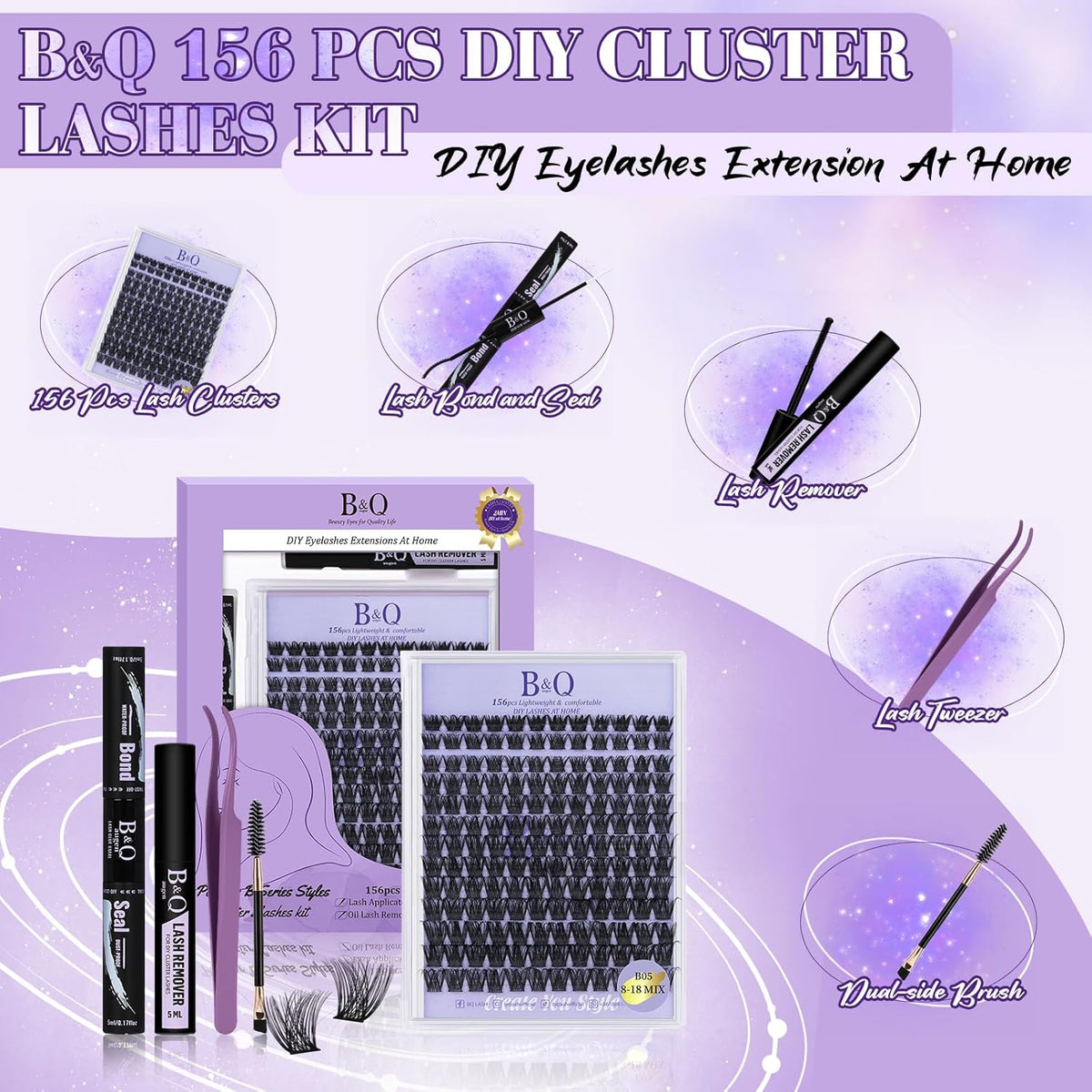 B&Q Lash Clusters 156PCS Lash Clusters Kit B05 DIY Lash Extension Kit Eyelash Extension Kit 8-18mm