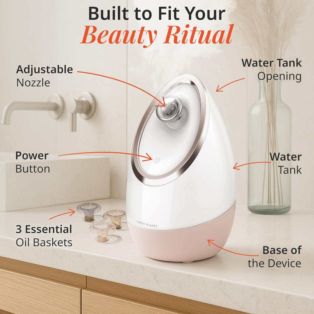 Vanity Planet Aira Ionic Facial Steamer (Rose Gold) - Pore Cleaner That Detoxifies, Cleanses and