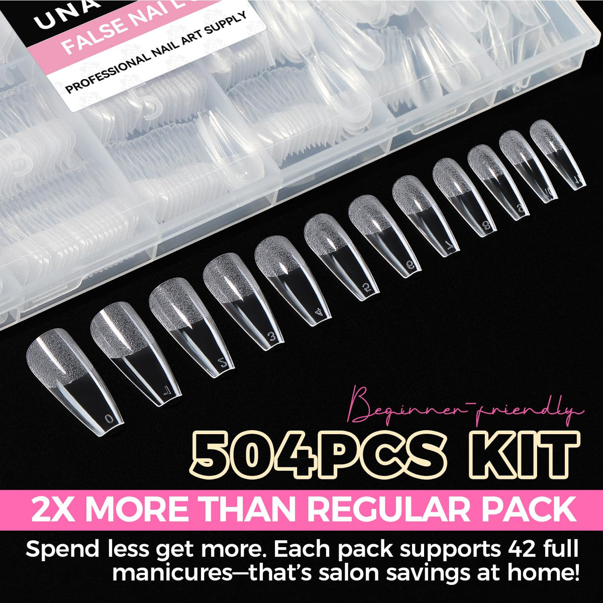UNA GELLA Long Coffin Nail Tips, 504pcs Pre-Shape Fake Nails Half Matte Full Cover Acrylic Gel Nail