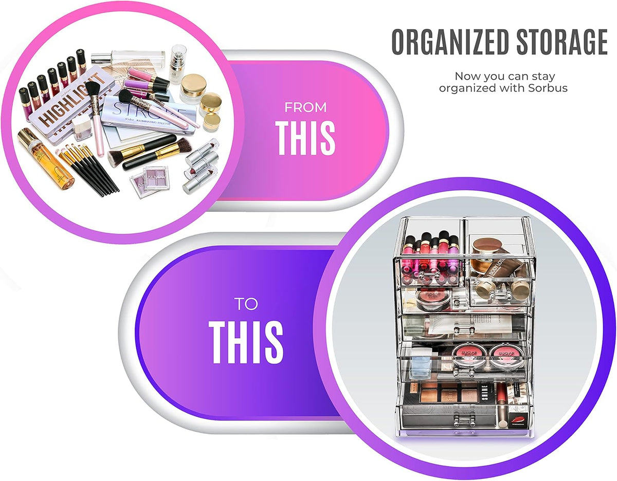 Sorbus Acrylic Makeup Organizer - Organization and Storage Case for Cosmetics Make Up & Jewelry