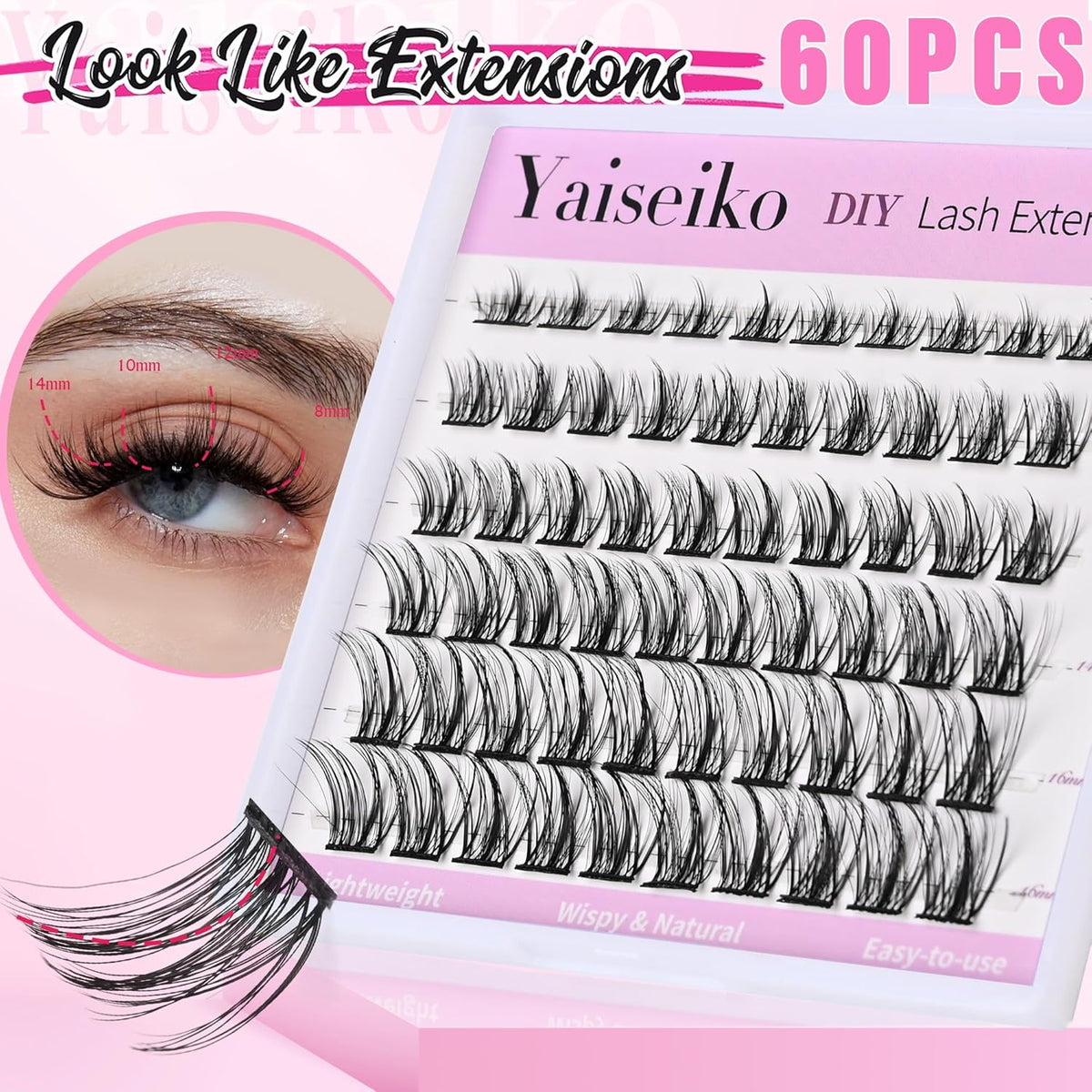 Manga Lash Clusters Eyelash Extensions Wispy Anime Eyelash Clusters Lash Extension 60pcs 8-16MM D