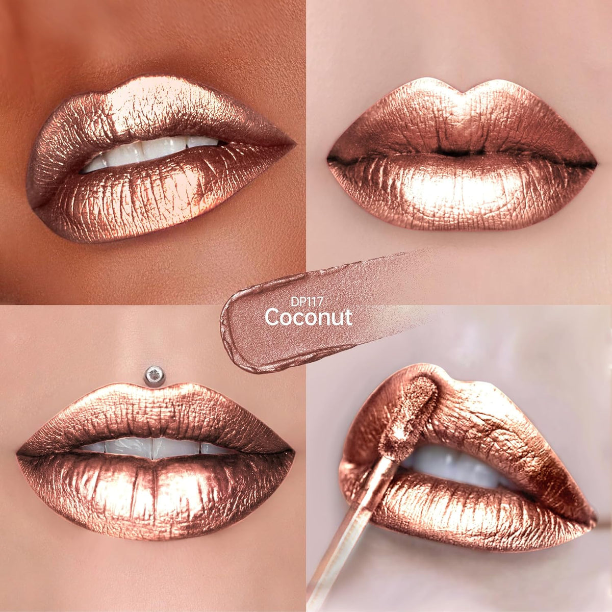 Nude Lipsticks for Women Metallic Lipstick Long Lasting Non Stick Cup Lip Gloss, Shimmer