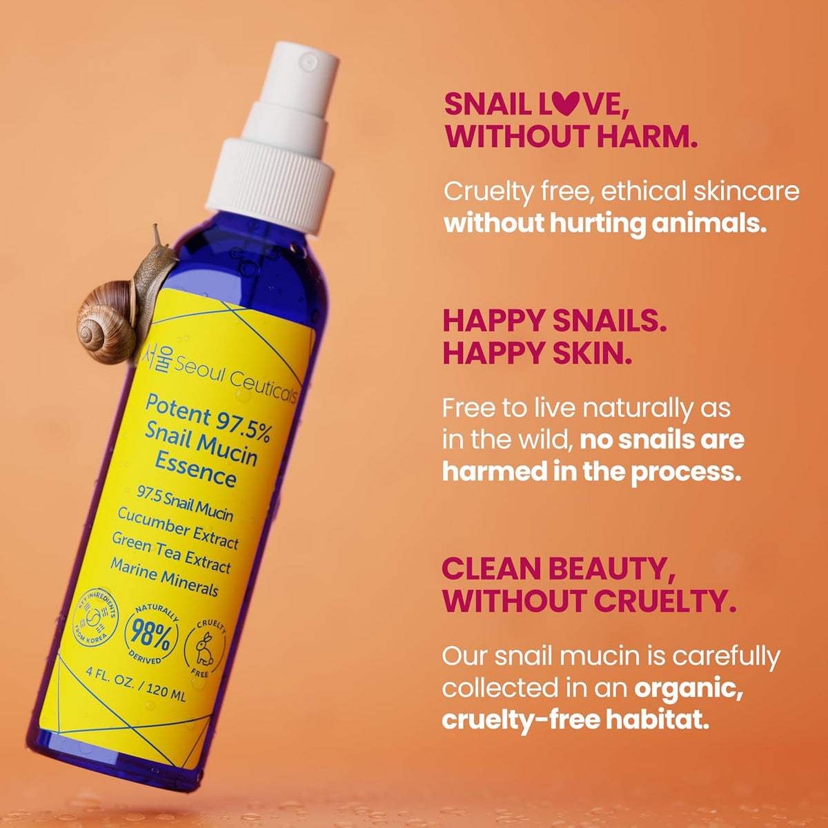 SeoulCeuticals Korean Face Mist 97.5% Snail Mucin Essence - K Beauty Skincare Facial Spray