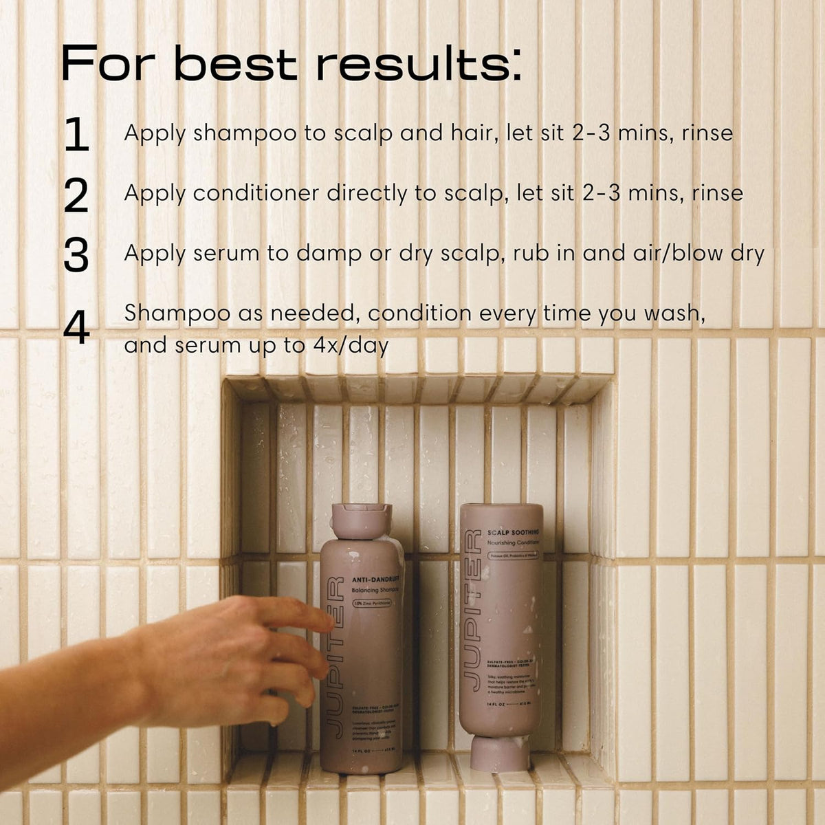 Jupiter Anti Dandruff Shampoo, Conditioner & Serum for Flaky, Itchy, Oily & Dry Scalp - Nourishes