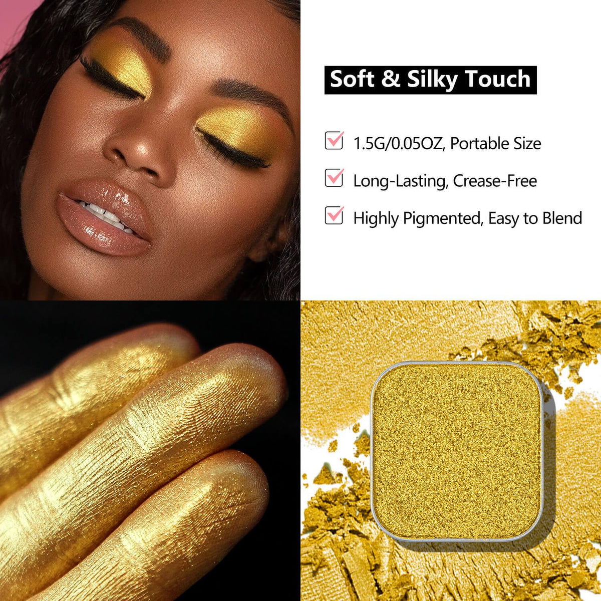 Magnetic Single Eyeshadow Gold Shimmer Highly Pigmented Blendable Longwear Powder in Magnetic