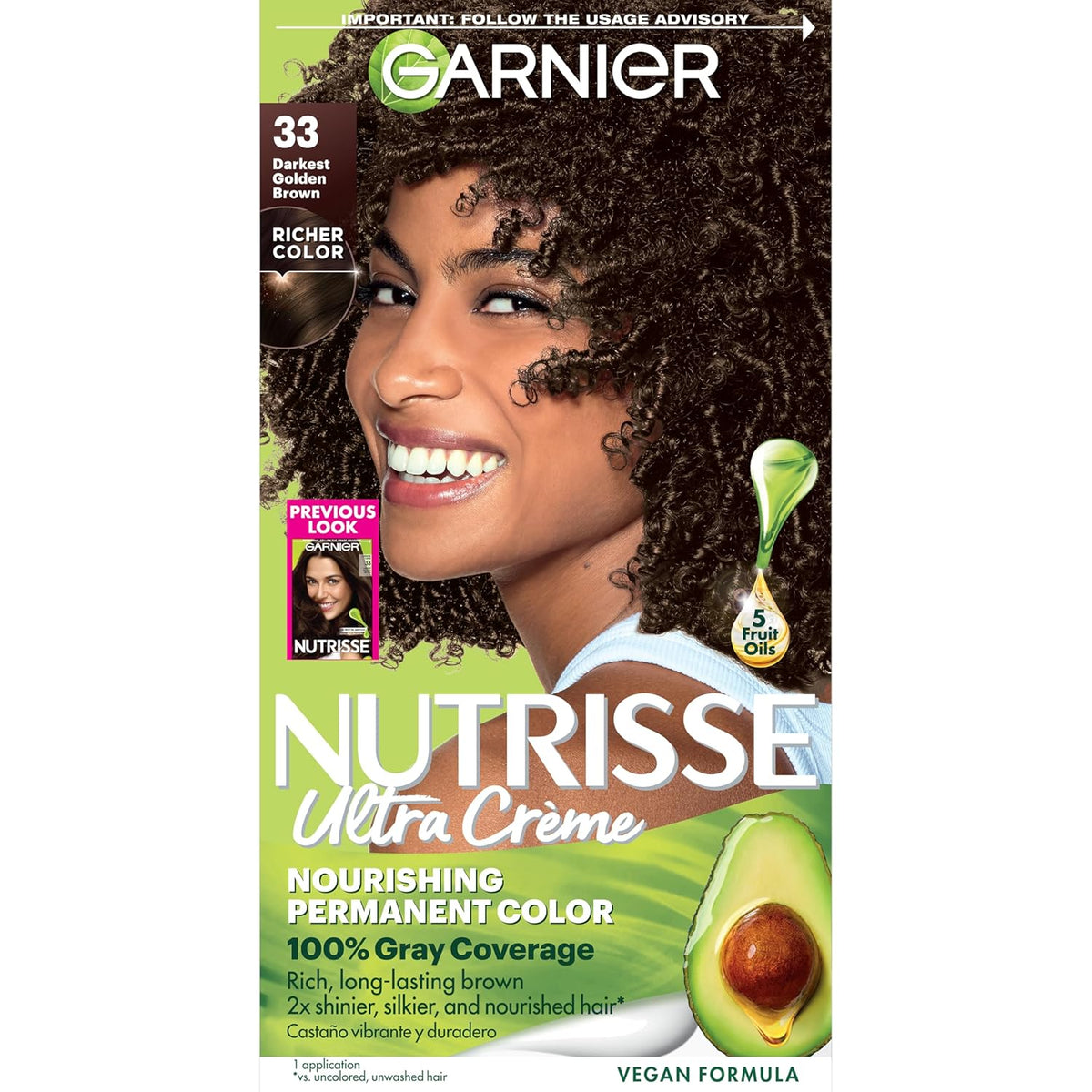 Garnier Hair Color Nutrisse Nourishing Creme, 33 Darkest Golden Brown (Caramel Fudge) Permanent