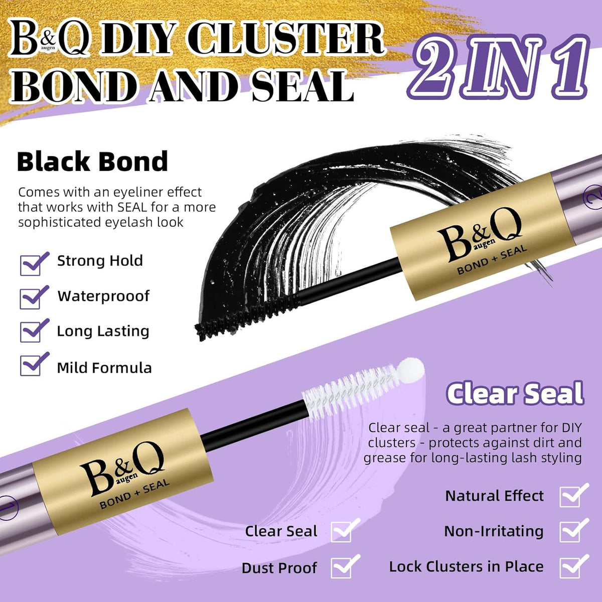 B&Q Lash Cluster Glue 10ml, Waterproof Bond and Seal Lash Glue, Long Lasting cluster lash glue, 2