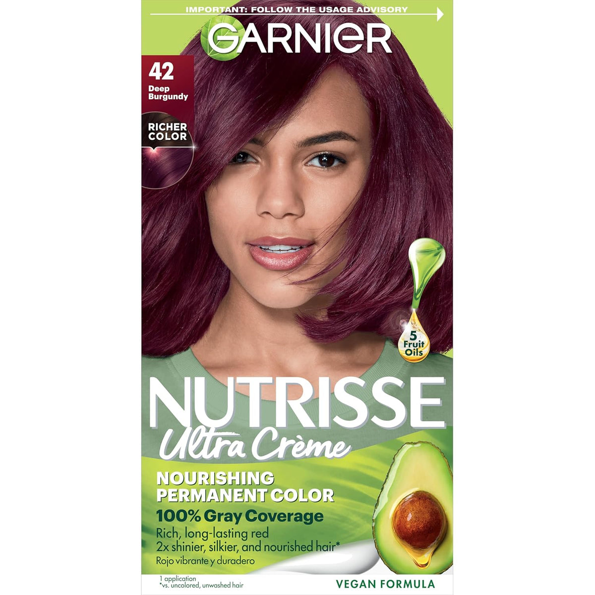 Garnier Hair Color Nutrisse Nourishing Creme, 42 Deep Burgundy (Black Cherry) Red Permanent Hair
