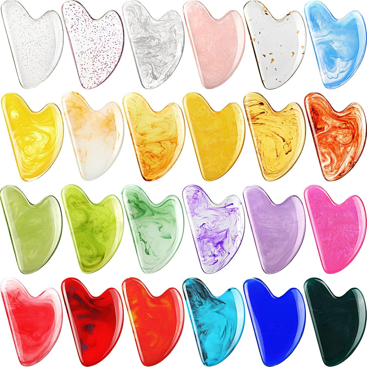 Sherr 24 Pcs Gua Sha Facial Tool Resin Gua Sha Massage Tool Heart Shaped Gua Sha Stone Guasha Board