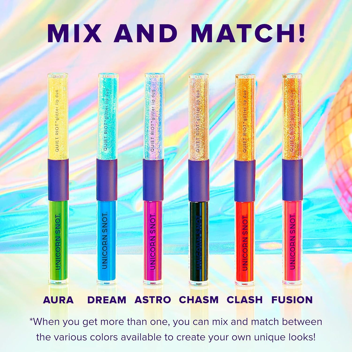 UNICORN SNOT Quiet Riot™ Plastic-Free Glitter Lip Duo | 2-in-1 Set w/Matte Lipstick & Sparkly