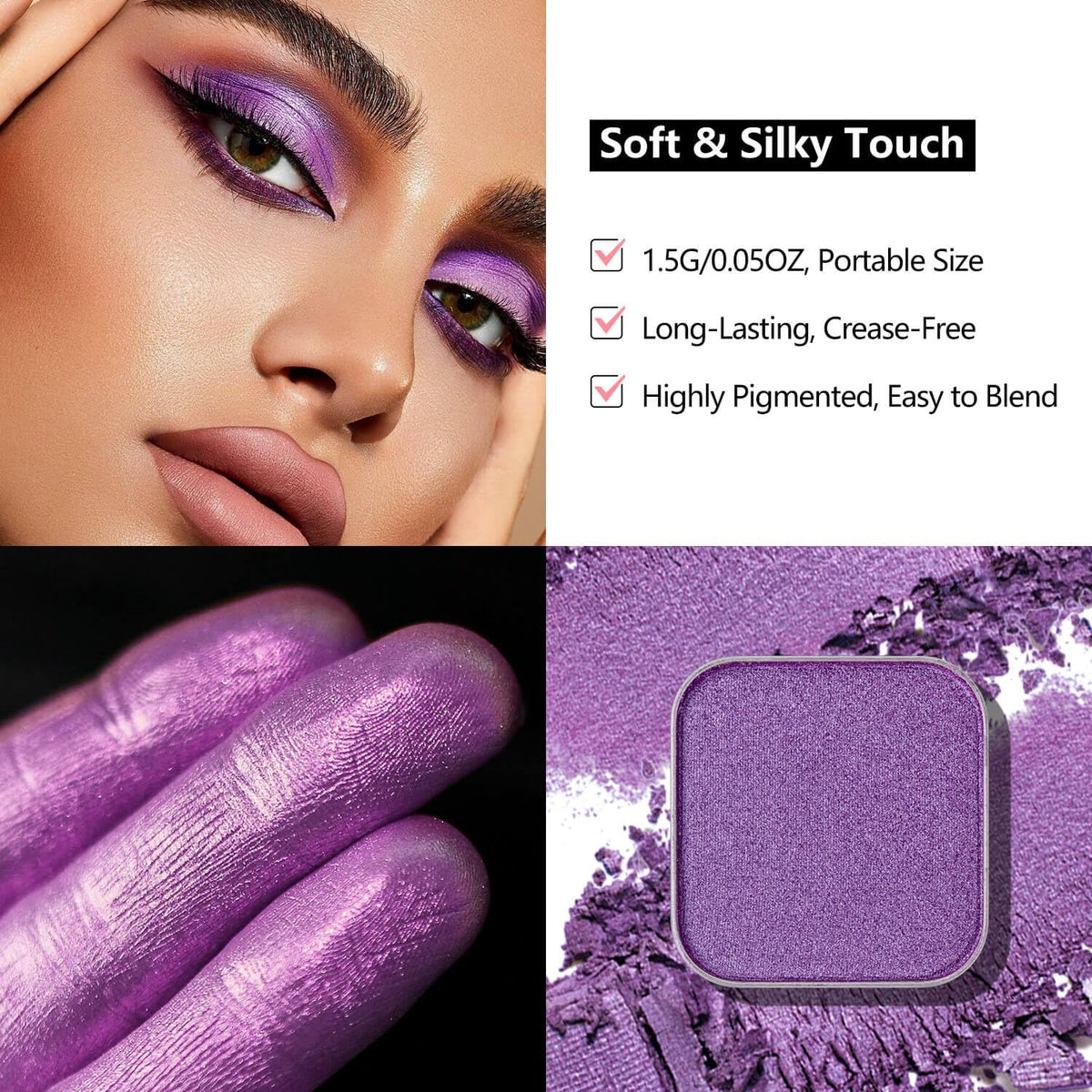 Single Purple Eyeshadow Matte Shimmer Finish Soft Texture High Pigment Long Lasting Magnetic Refill