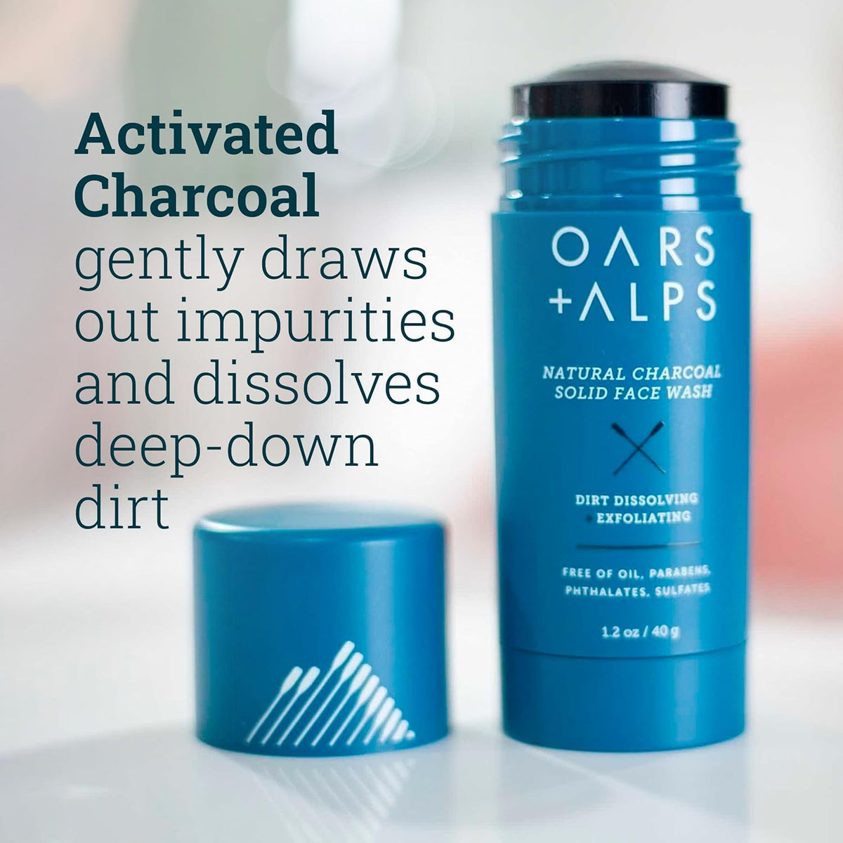 Oars + Alps Exfoliating Face Wash Stick, 2-in-1 Cleanser & Exfoliant with Activated Charcoal &