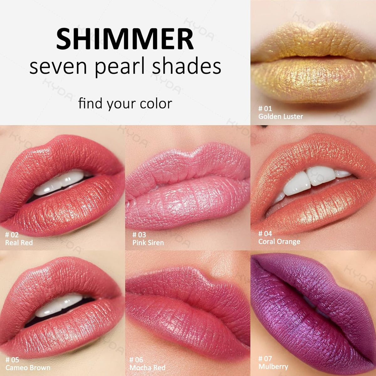 KYDA 2 Colors Shimmer Lipstick, Metallic Pearl Lipstick, Lasting Non-sticky Glitter Lips Color