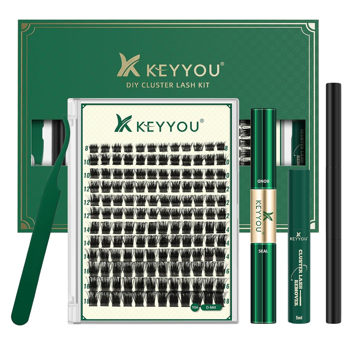 DIY Lash Extension Kit KEYYOU 144pcs Lash Clusters Eyelash Extension Kit with Mascara Brush Bond