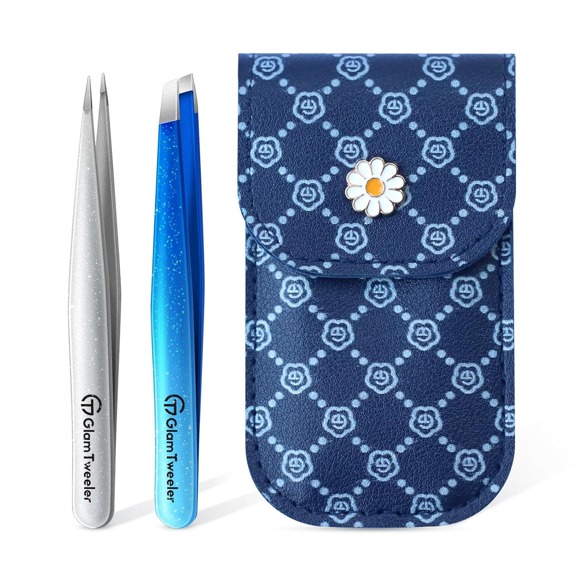 Expert Slant and Point Tip Tweezer Set with Exclusive Storage & Carrying Case, GlamTweeler Sharp &