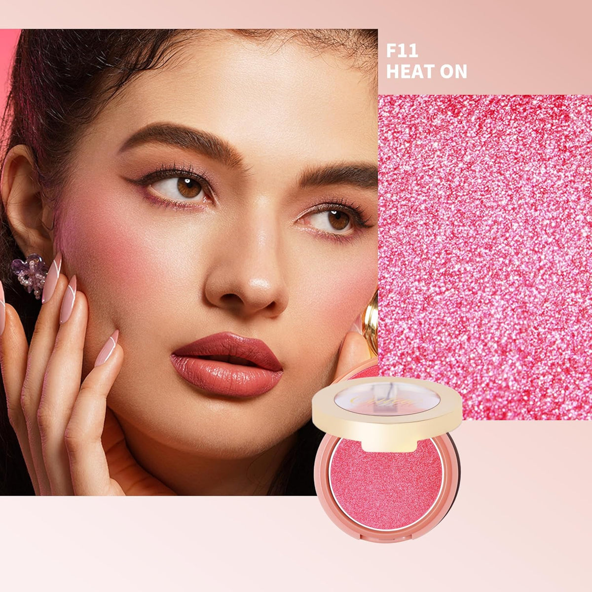 Oulac Pink Luminisers Powdery Blusher for Cheeks Face Glow,Brighten Skin As Highlighter Makeup