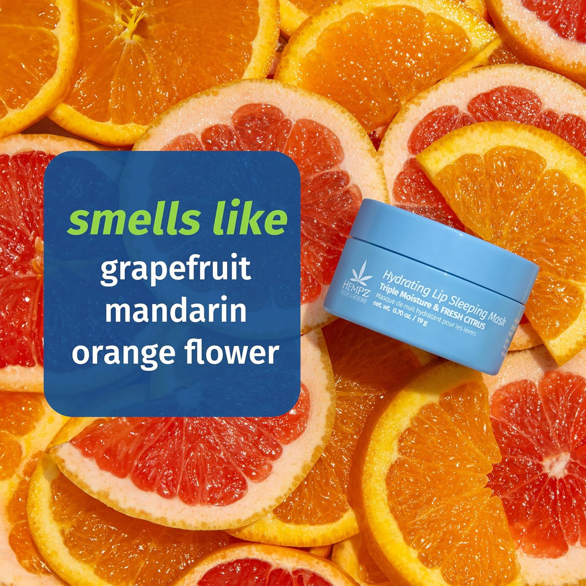 Hempz Hydrating Lip Sleeping Mask - Triple Moisture Fresh Citrus (.95 Oz.) | Overnight Hydrating