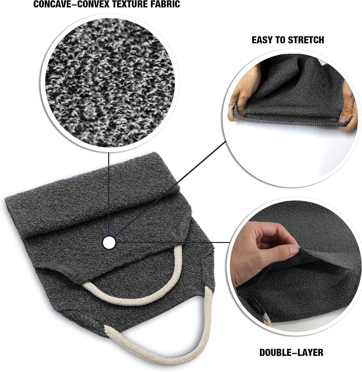 Evridwear Exfoliating Back Scrubber with Handles Two Sides for Body Shower Deep Cleans Skin