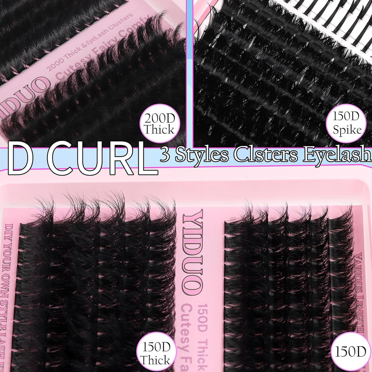 575Pcs Bulk Pack Lashes Clusters Kit with Glue and Removers, D Curl Volume 150D+200D+Spiky Lashes