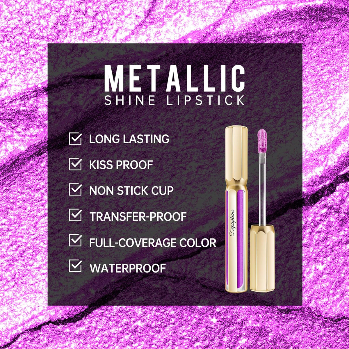 Purple Lipsticks for Women Metallic Lipstick Long Lasting Lip Gloss Metal Shine Lightweight