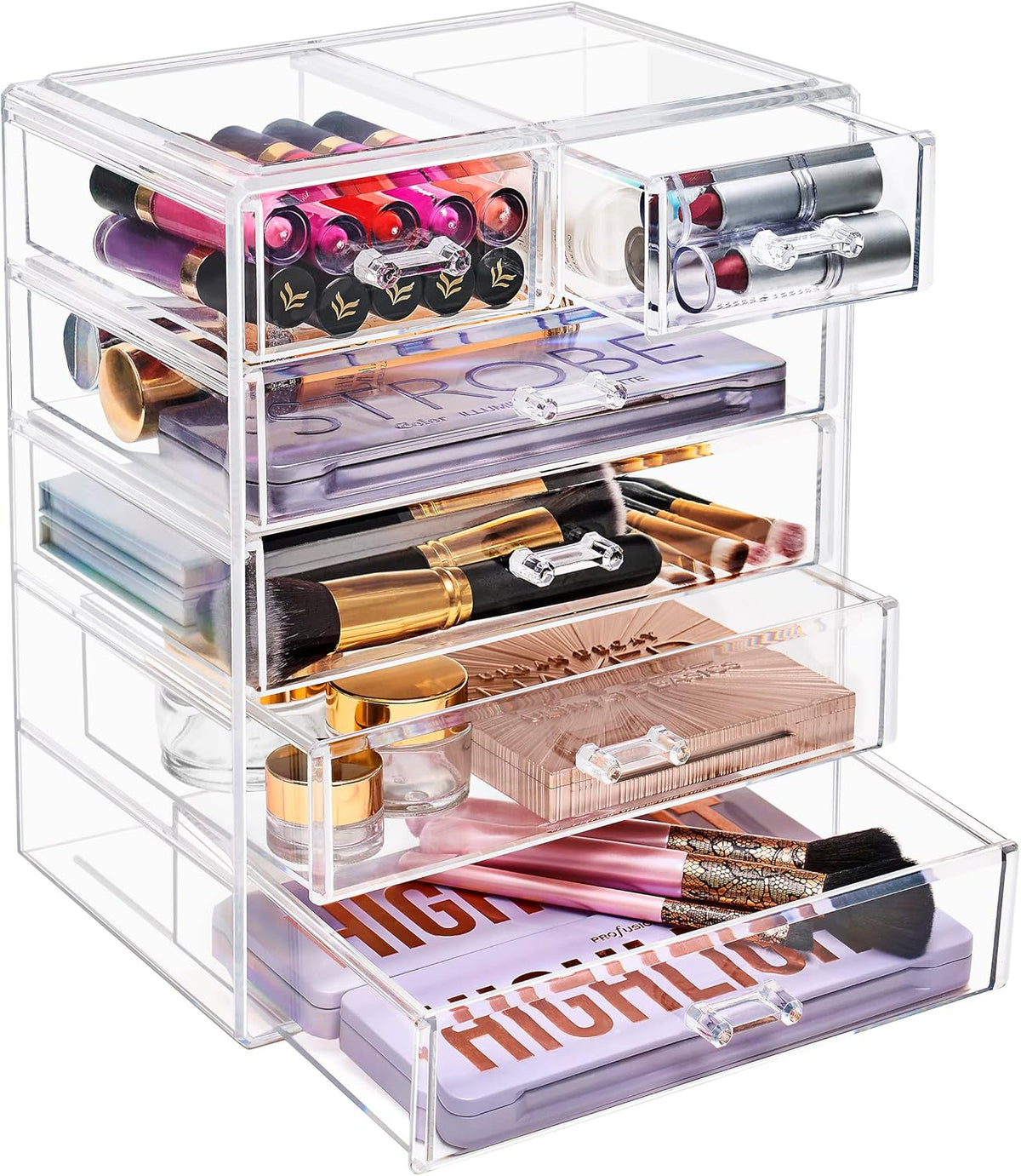 Sorbus Acrylic Makeup Organizer Set, 6-Drawer Vanity & Countertop Cosmetic Storage with Small &
