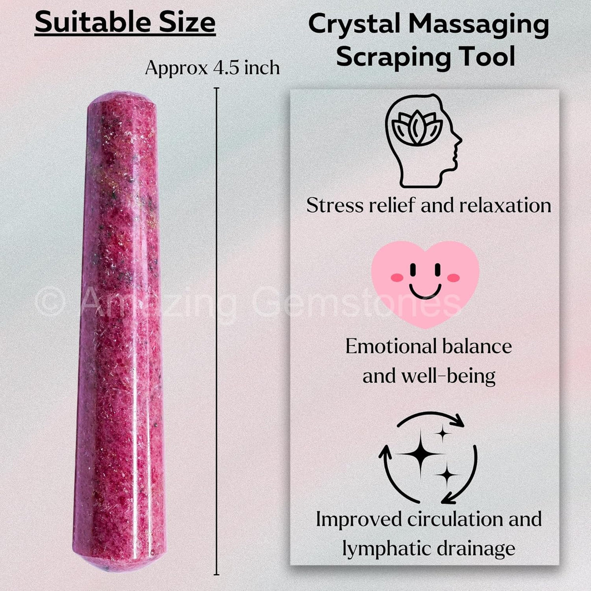 Amazing Gemstone Rhodonite Crystal Wand Massage Stick - Pelvic Wand Gua Sha for Adults - Crystals