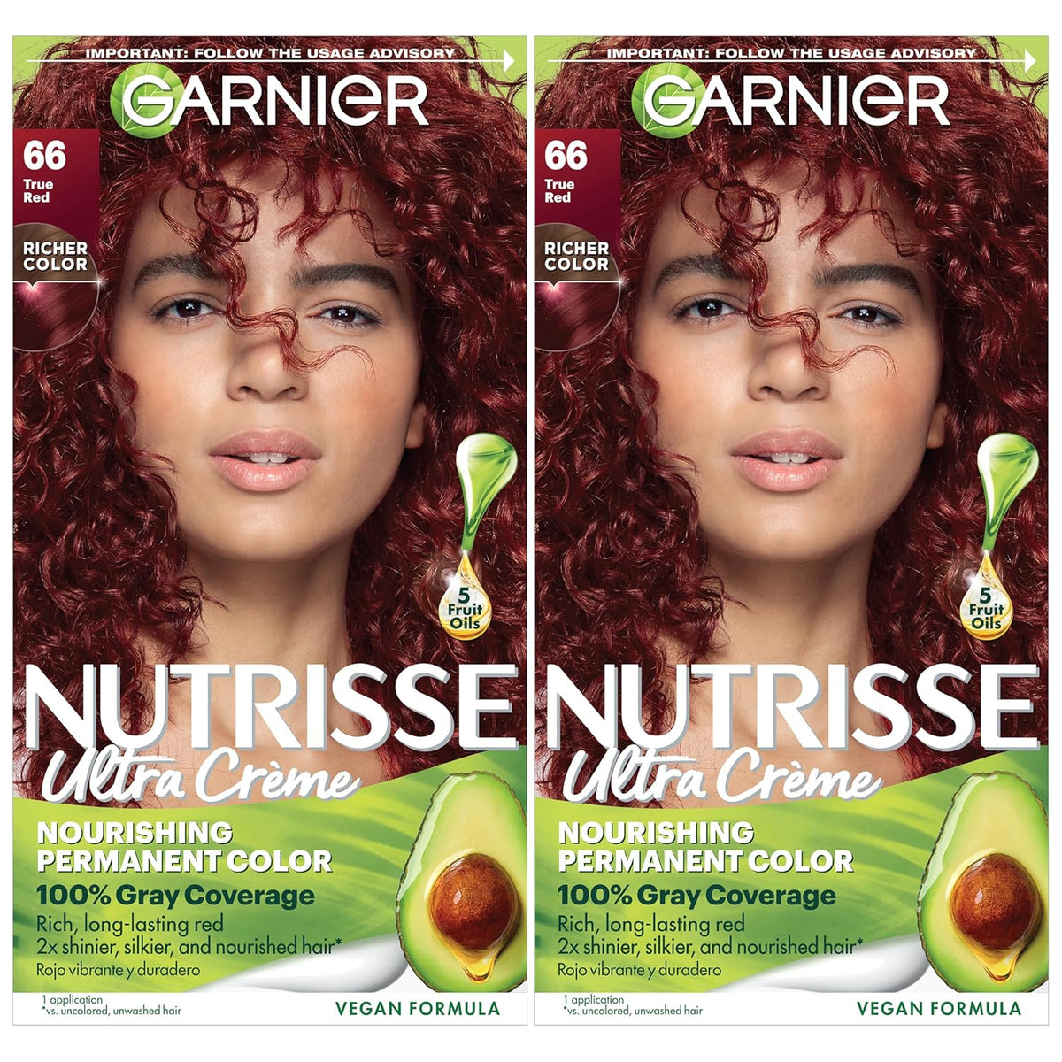 Garnier Hair Color Nutrisse Nourishing Creme, 66 True Red (Pomegranate) Permanent Hair Dye, 2 Count