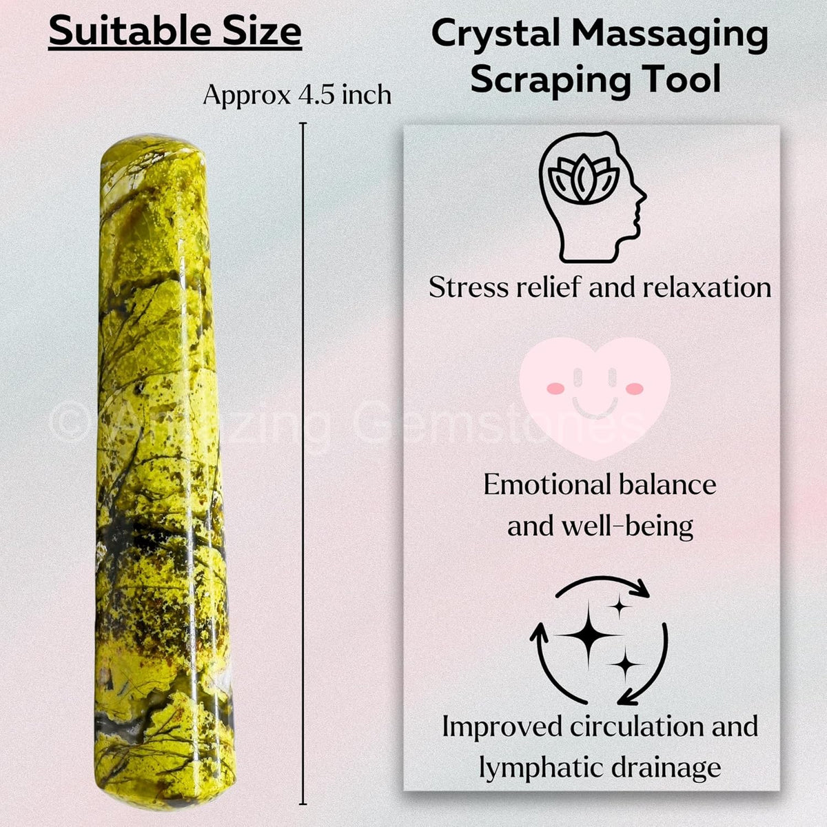 Amazing Gemstone Green Opal Crystal Wand Massage Stick - Pelvic Wand Gua Sha for Adults - Crystals