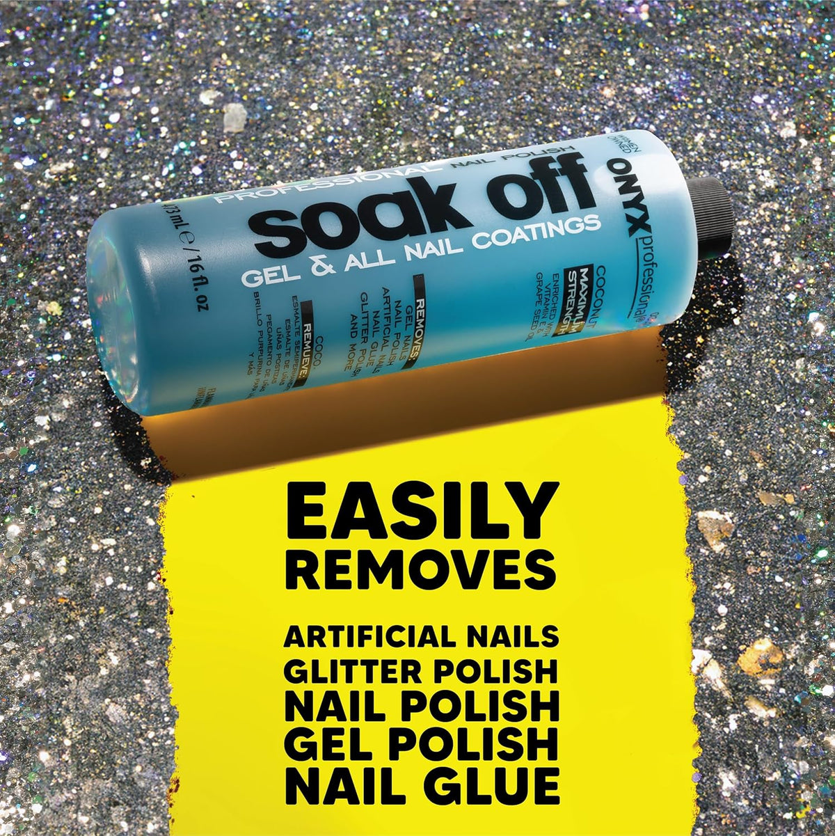 Onyx Professional Coconut Scented Nail Polish Remover with Nail File, 16 oz, Maximum Strength Soak