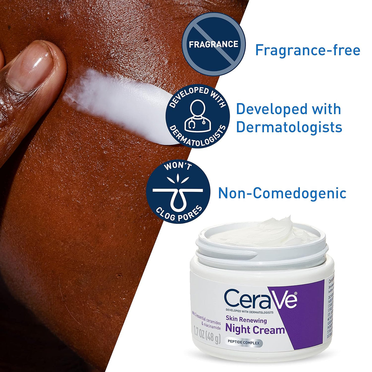 CeraVe Skin Renewing Night Cream, Niacinamide, Peptide Complex, and Hyaluronic Acid Moisturizer for