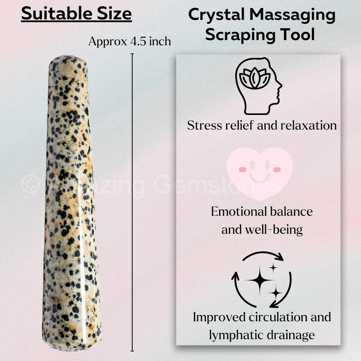 Amazing Gemstone Dalmatian Jasper Crystal Wand Massage Stick - Pelvic Wand Gua Sha for Adults