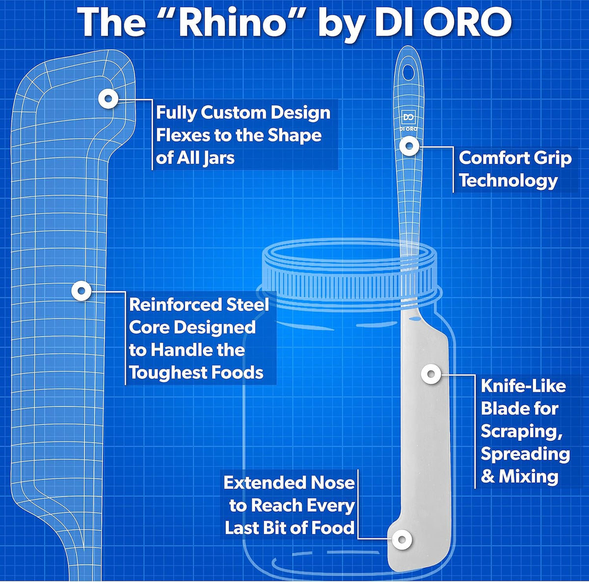 DI ORO Silicone Jar Spatulas for Scraping - Rubber Spatulas Silicone Heat Resistant - Kitchen