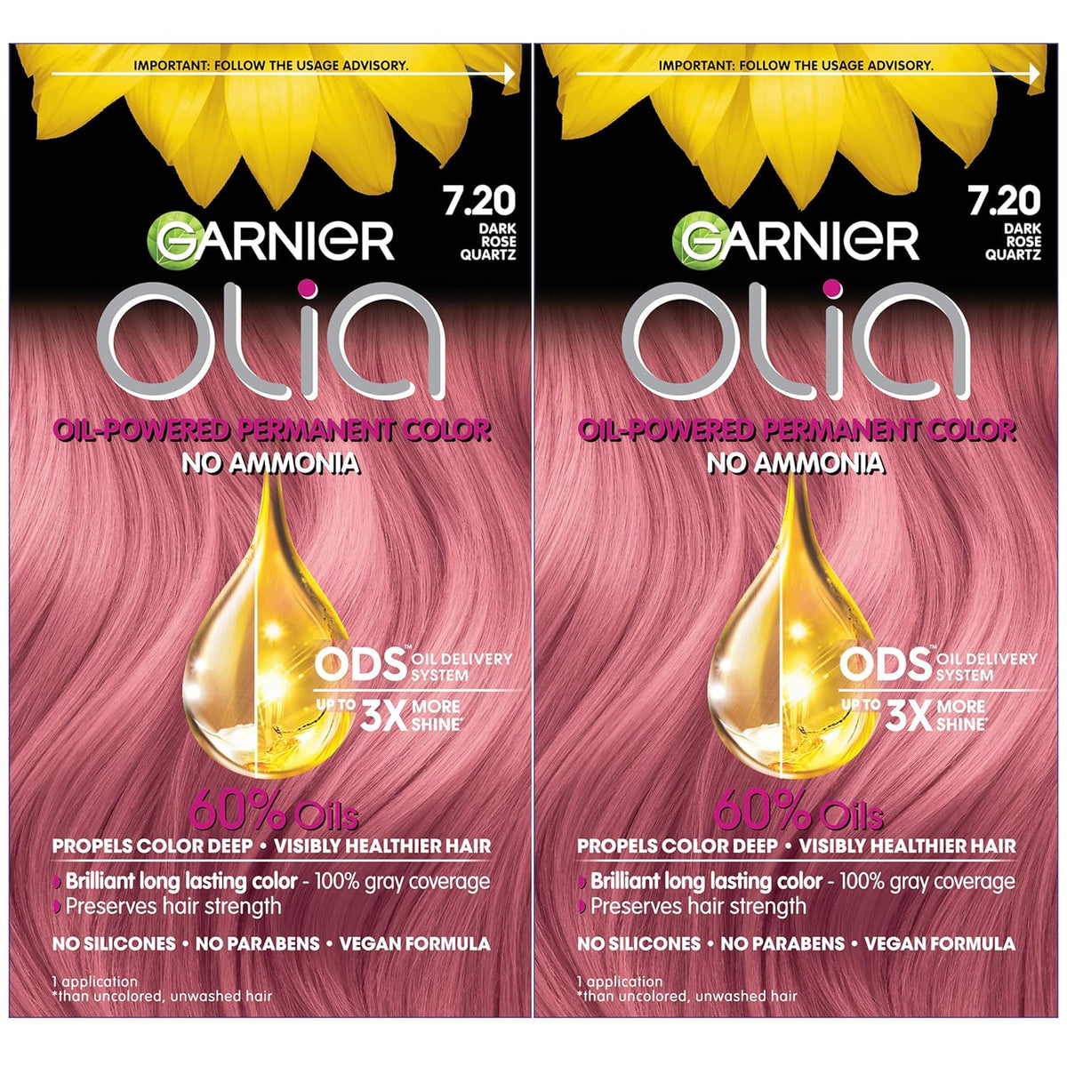 Garnier Hair Color Olia Ammonia-Free Brilliant Color Oil-Rich Permanent Hair Dye, 7.20 Dark Rose